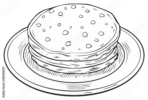 Stack of thin round pancakes with bubbly texture served on a plate
