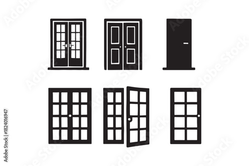 Collection of various door designs in silhouette