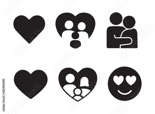 Collection of heart and family icons representing love and relationships