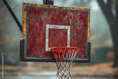 Broken basketball backboard dangling dangerously
