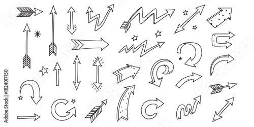 Hand drawn arrow set isolated on white