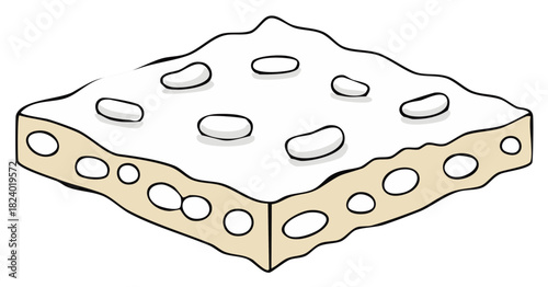 Sweet nougat bar with nuts isolated on white simple cartoon style illustration