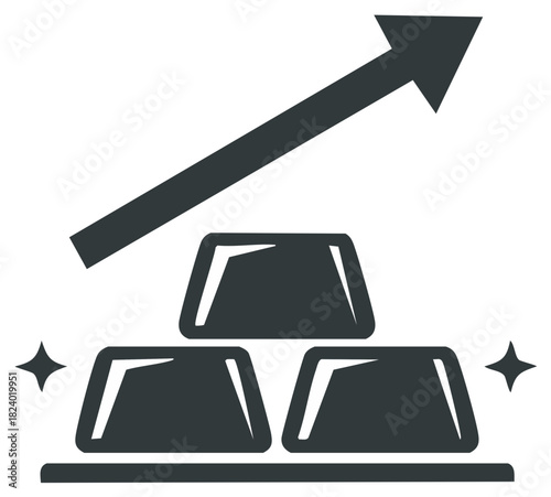 Gold Bars with Upward Arrow Showing Growth and Sparkle Graphic Illustration