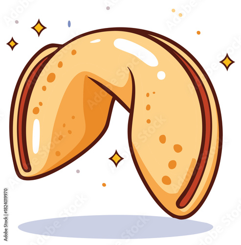 Fortune cookie with sparkling stars and a shadow
