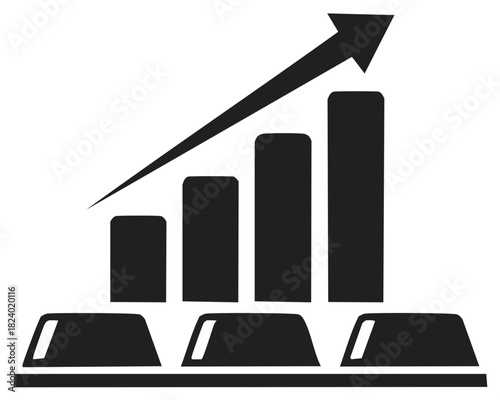 Gold Price Growth Bar Chart Icon with Up Arrow Financial Investment Concept