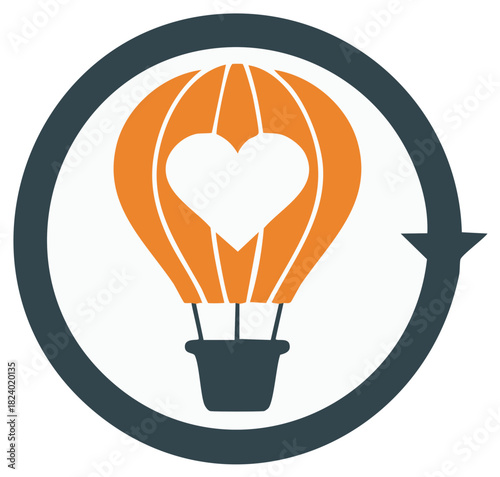 Stylized Hot Air Balloon with Heart Icon Circular Arrow Design Logo Graphic