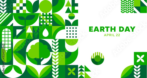 Earth Day environment poster with geometric pattern for planet conservation, vector banner. Earth Day poster with geometric ecology pattern for nature protection and green ecology environment concept