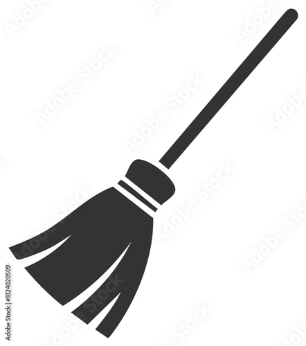 Dark gray broom cleaning tool icon simple vector graphic for household chores and sweeping tasks
