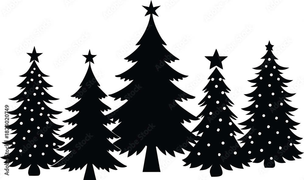 Fototapeta premium Various Christmas tree silhouette vector illustration