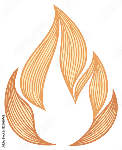 Stylized orange flame illustration with decorative internal lines depicting fire and warmth.