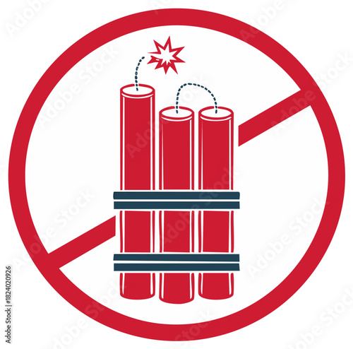 No Dynamite Prohibited Sign Vector Icon Warning of Bomb Threat