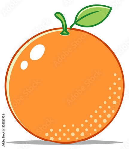 Fresh Orange Fruit Vector Illustration with Stem and Leaf