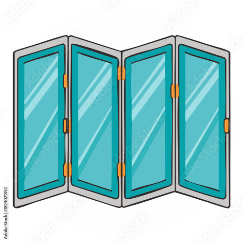 Cartoon Illustration of a Folding Screen with Transparent Panels