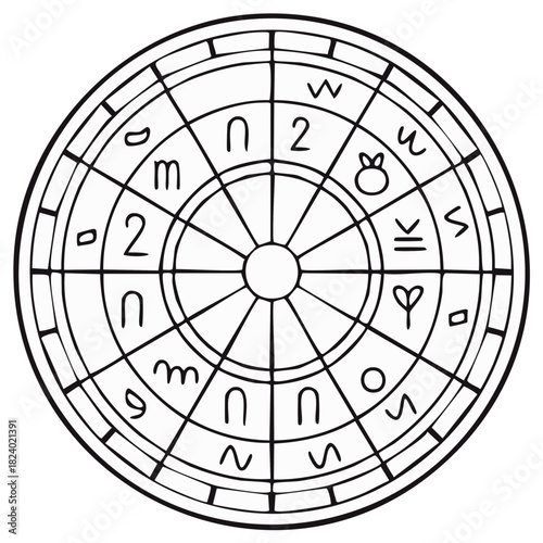 Astrology Chart Wheel Zodiac Diagram with Symbols for Fortune Telling