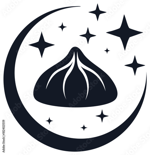 Georgian Khinkali Dumpling Icon with Celestial Crescent Moon and Stars
