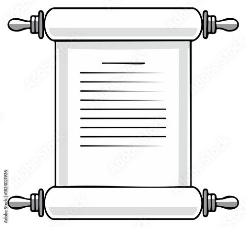 Ancient Paper Scroll with Text Isolated on White. Vector illustration of a scroll.