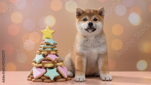 Baby puppy and Christmas tree