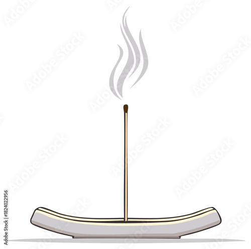 Aromatic incense stick burning in a ceramic holder with rising smoke for relaxation and spiritual practice
