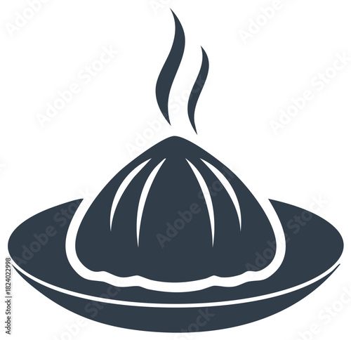 Steaming dumpling icon on plate hot oriental cuisine graphic design element food symbol