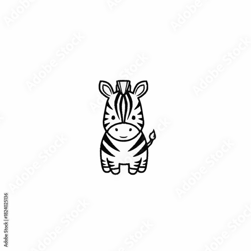 Cute cartoon zebra illustration simple black and white drawing.
