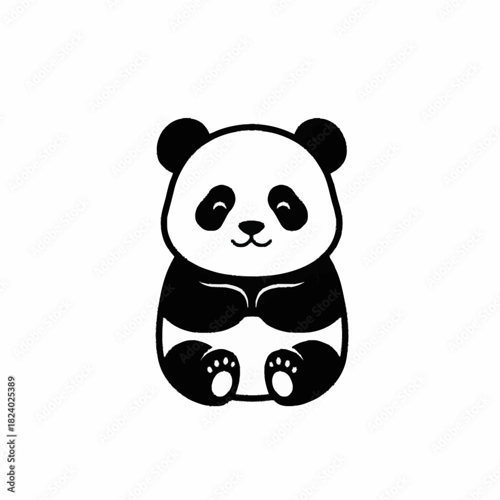 Naklejka premium Cute cartoon panda bear sitting and smiling.