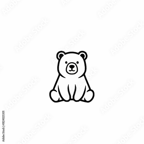 Cute baby bear cub sitting down line art illustration.
