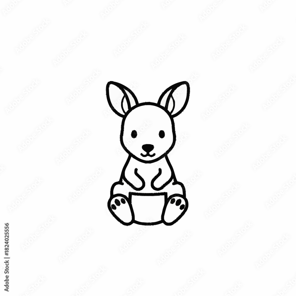 Obraz premium Cute cartoon kangaroo sitting upright with adorable features and big ears.