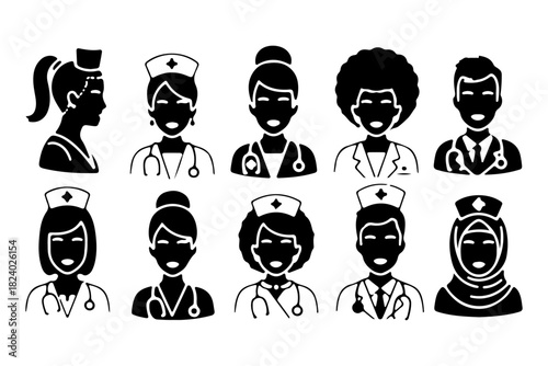 Diverse Medical Professionals Vector Illustrations of Nurses and Doctors in Uniform for Healthcare