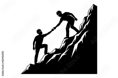 Two individuals working together to overcome challenges and achieve success on a steep mountain path