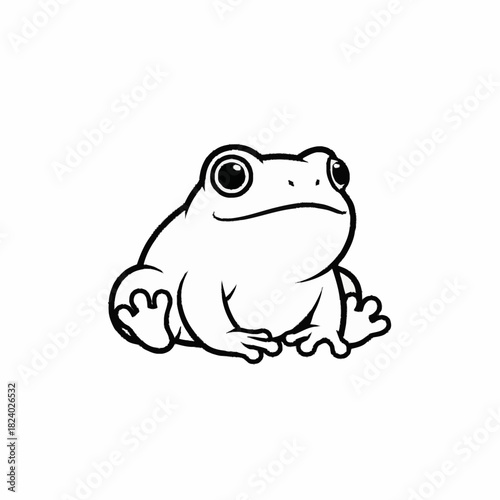 Cute Cartoon Frog Line Art Illustration.