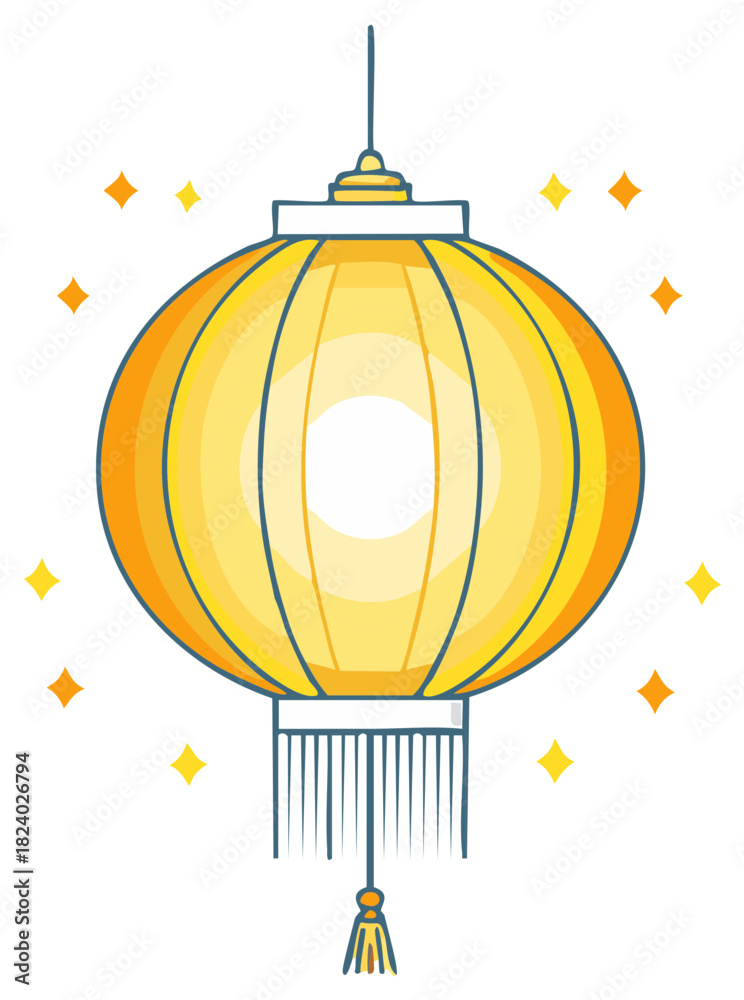 Obraz premium Decorative round paper lantern with twinkling star elements