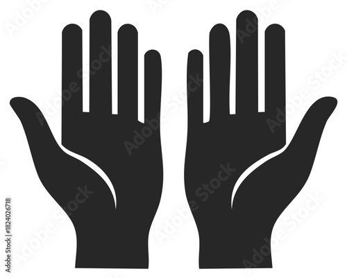 Two black open hands palms up graphic symbol offering receiving or stopping