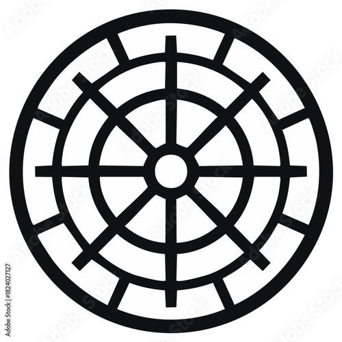 Abstract Black Geometric Circular Grid Pattern Icon with Concentric Circles