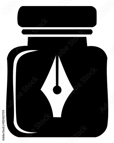Inkwell icon with a pen nib illustration for writing or creative designs
