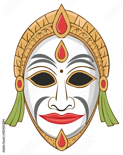 Decorative mask illustration with gemstones and gold embellishments
