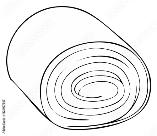 Simple black and white line art illustration of a tightly rolled material, object, or sheet