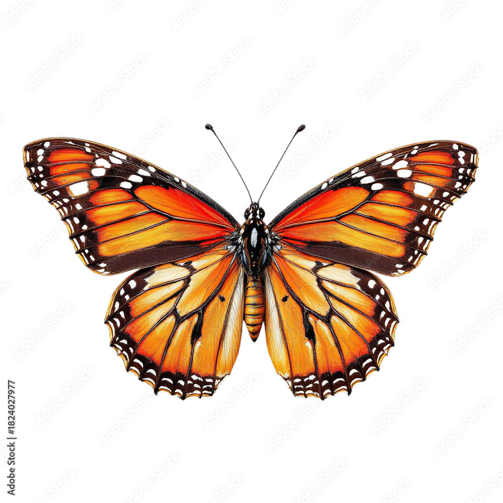 Obraz premium Beautiful monarch butterfly with vibrant orange and black wings, isolated on transparent background