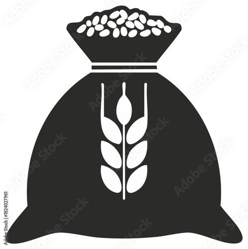 Simple Stylized Icon of Grain Sack with Wheat Ear Symbol Agriculture and Harvest Concept