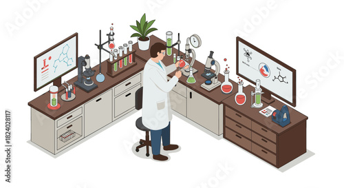 Scientist in modern laboratory conducting experiments with advanced equipment