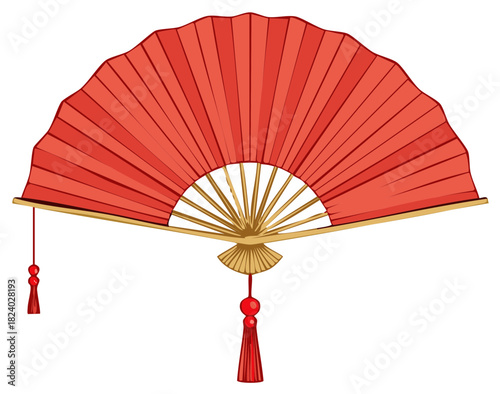 Elegant Red Fan with Gold Accents Decorative Oriental Design for Celebrations and Festive Occasions