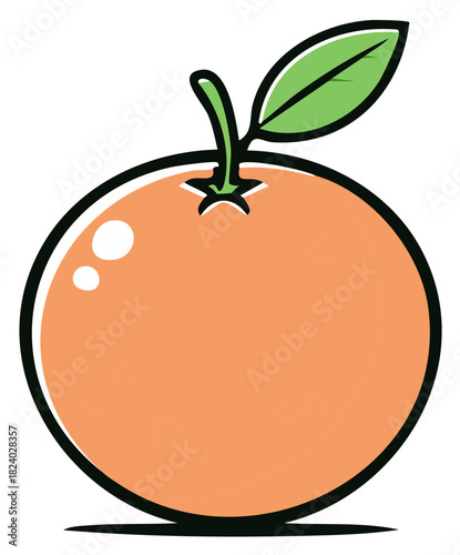 Cartoon orange fruit with a green leaf and stem illustration