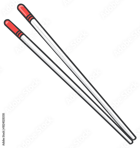 Pair of Simple White Chopsticks with Red Tips Facing Up