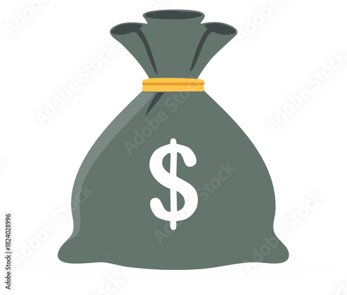 Green money bag with dollar sign graphic and gold tie