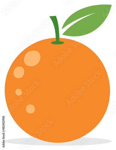 Illustration of a cartoon orange fruit with green leaf isolated on white background