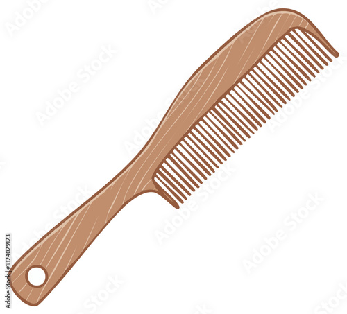 Stylized Wooden Comb Illustration Hair Grooming Tool for Personal Care and Fashion