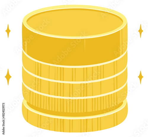 Golden Coin Stack Illustration with Sparkle Effects for Investment Concepts
