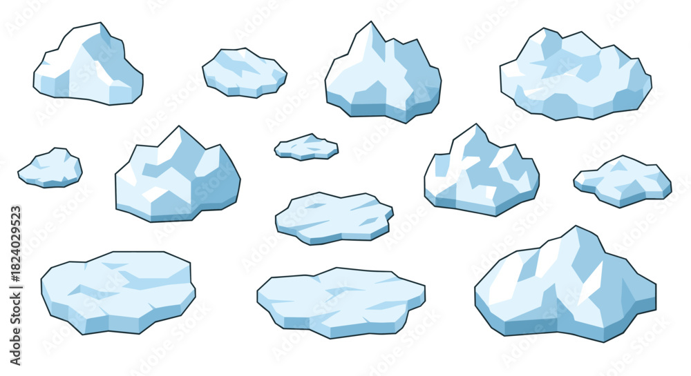 Fototapeta premium Set of floating icebergs with geometric polygonal design