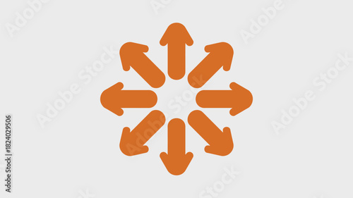 Orange arrows pointing outwards from a central point on a white background forming a circular pattern