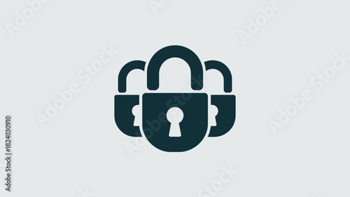 Three dark teal padlocks arranged in a group on a light gray background security concept illustration