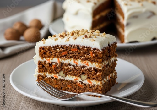 Wallpaper Mural Deliciously moist carrot cake slice with cream cheese frosting and nut topping Torontodigital.ca